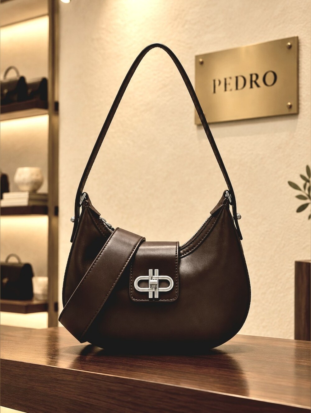 PEDRO Icon Turn-Lock Leather Shoulder Bag